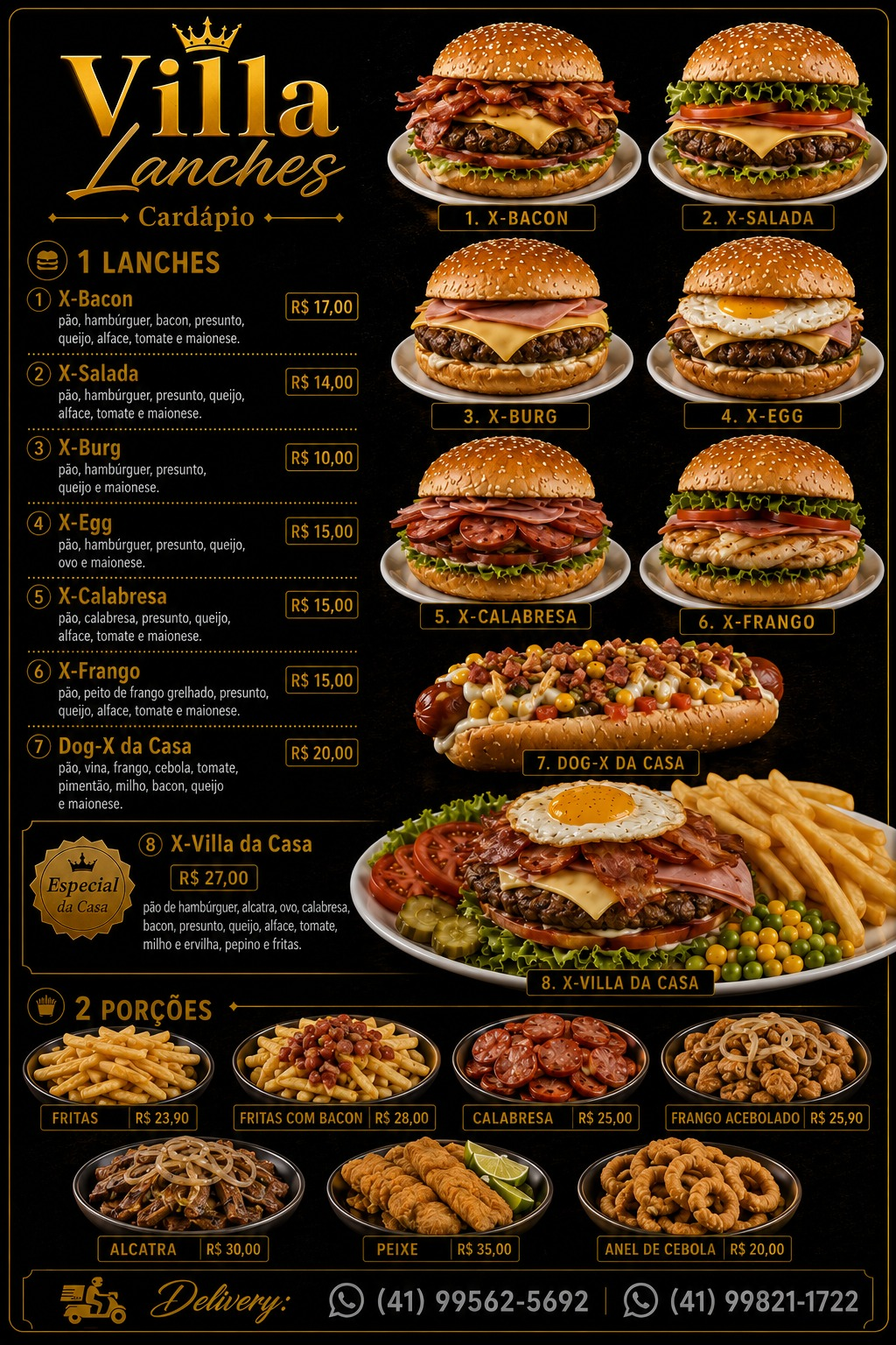 Cardápio digital premium da Villa Lanches